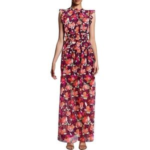 Vince Camuto Womens Ruffled Chiffon Maxi Dress Floral Maxi Dress- Size 6- NWT